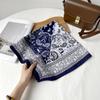 Old money style printed silk scarf retro brown scarf neck square scarf fashionable versatile herringbone pattern cotton and linen silk scarf
