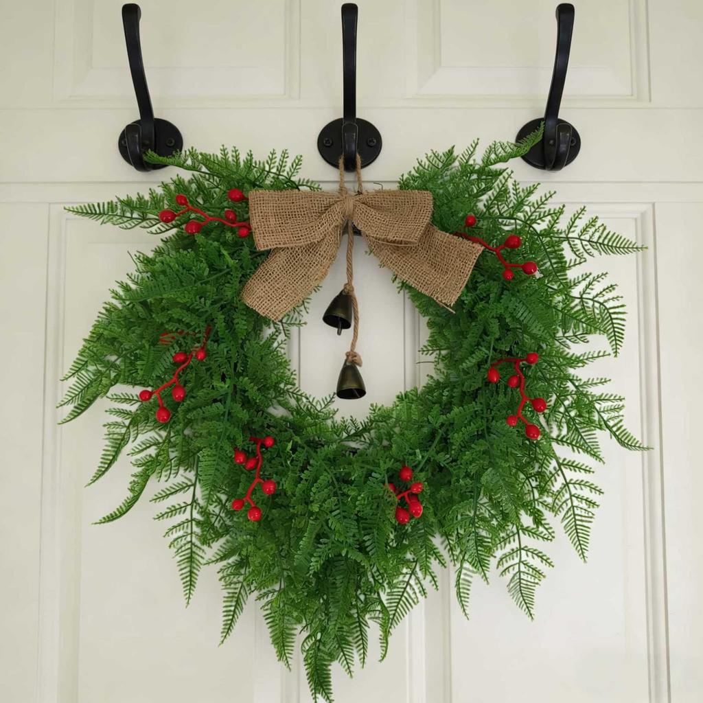 Christmas Bell and Bow Flower Wreath - Festive Front Door Hanging Decoration