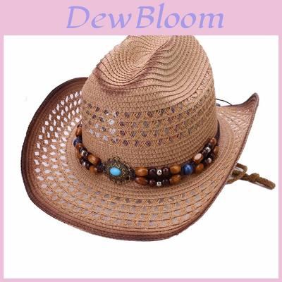 Paper Straw Cowboy Hat With Wide Brim For Summer Sun Protection And Fashion Style