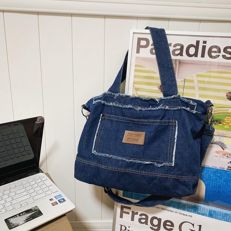 Vintage τζιν τσάντα ώμου Γυναικεία τσάντα μεγάλης χωρητικότητας πάνινη