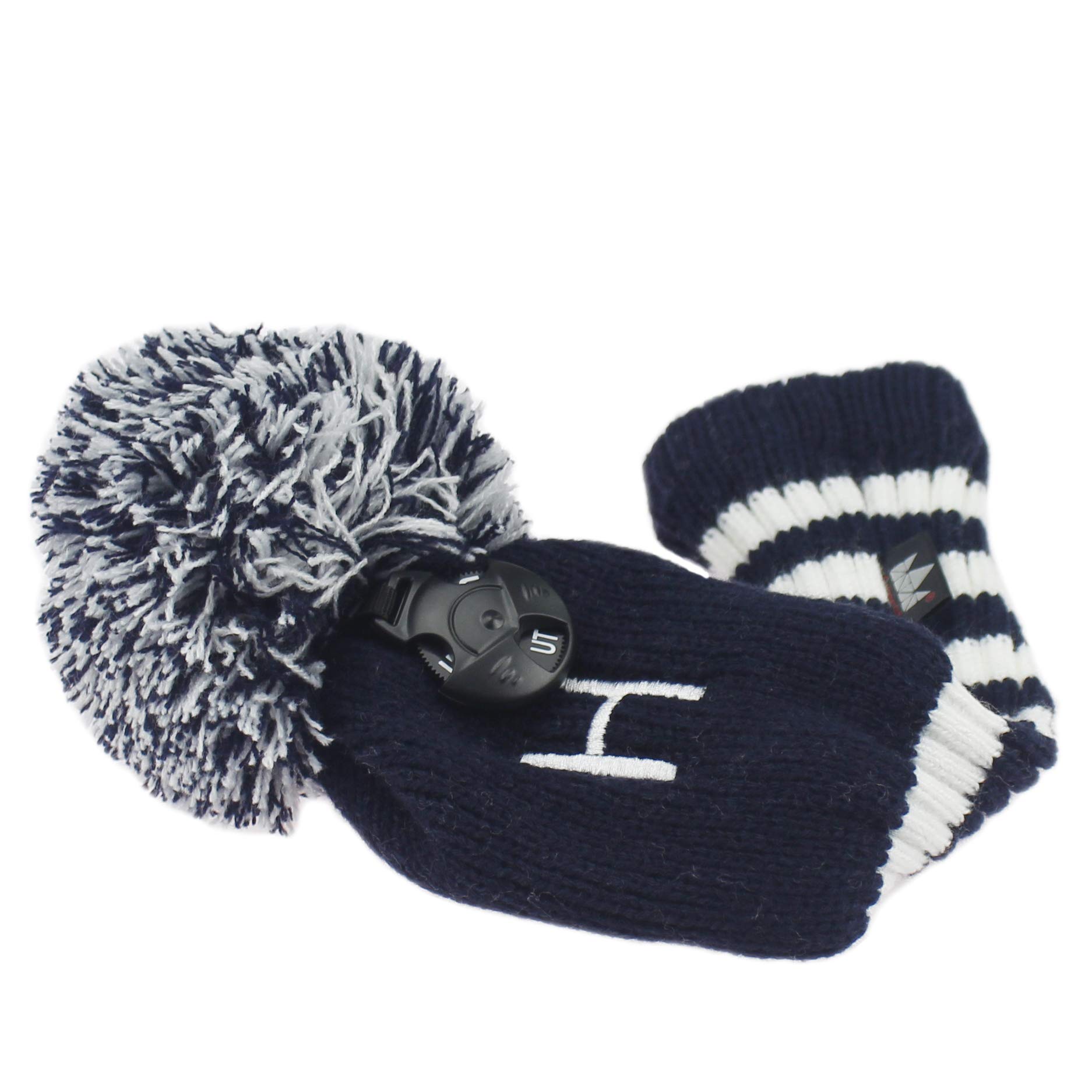 

Craftsman Golf Utility Single Number Knit Hybrid Club Cover, #H (2, 3, 4, 5, 6, UT) Pom-Pom Headcover, Navy/White