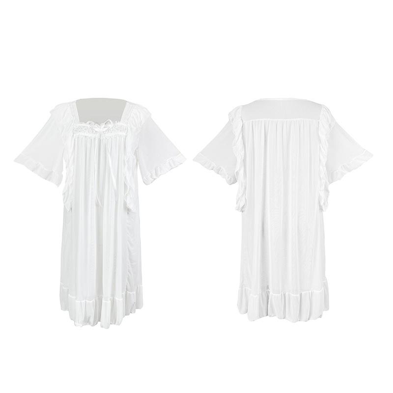 Dolce Negligé in Rete Stile Fatina Pizzo Manica Corta Abito Midi Estivo Loungewear 963 Sognante Leggero Abbigliamento da Notte Ideale per Calde Notti Estive