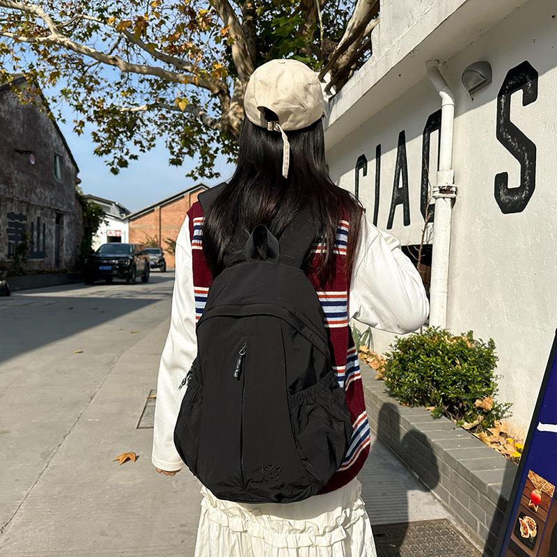 Japanese casual art canvas backpack ins simple fold wash water women's schoolbag Internet celebrity fashion nylon backpack