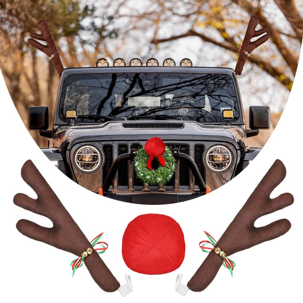 Festive Car Antlers Decor, Plush Reindeer Antler Set, Auto Holiday Decoration, Christmas Parade Hunting Party Car Accessories