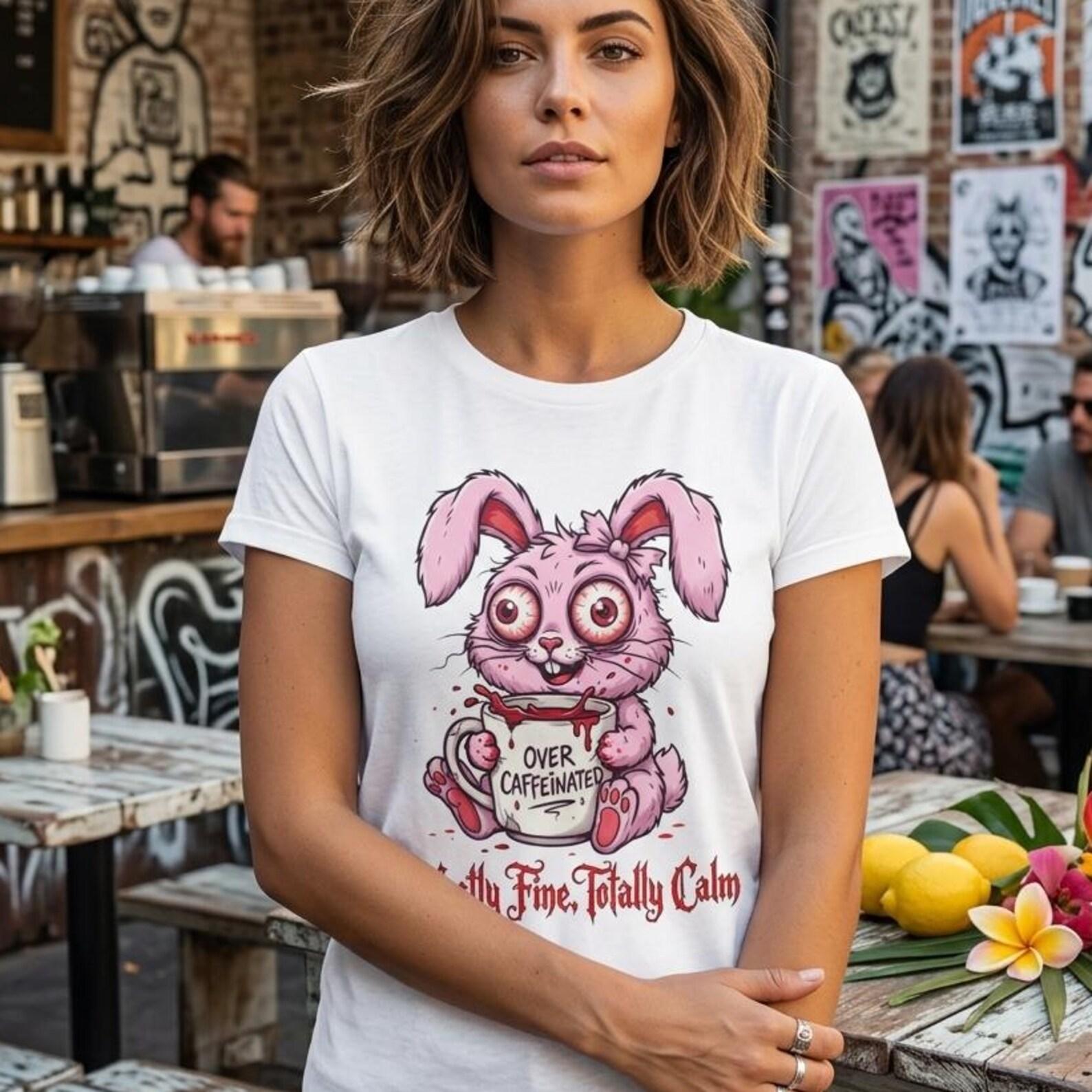Funny Coffee Bunny Shirt | Over Caffeinated Graphic Tee S