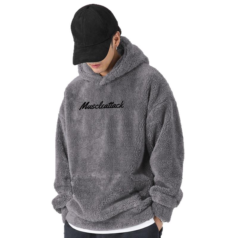 Mens Solid Color Fleece Lined Embroidered Hoodie S серый