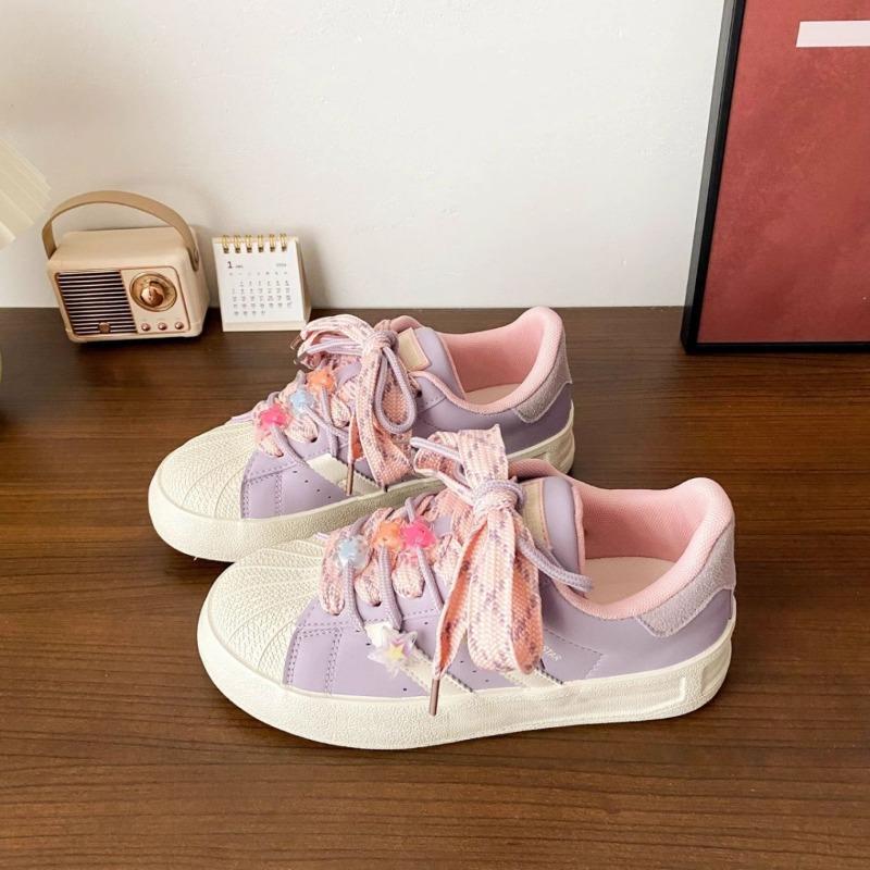 Dopamine Wear Board Shoes Children Cream Spring and Autumn Shell Head New Middle Heel Versatile Sports and Leisure Shoes
