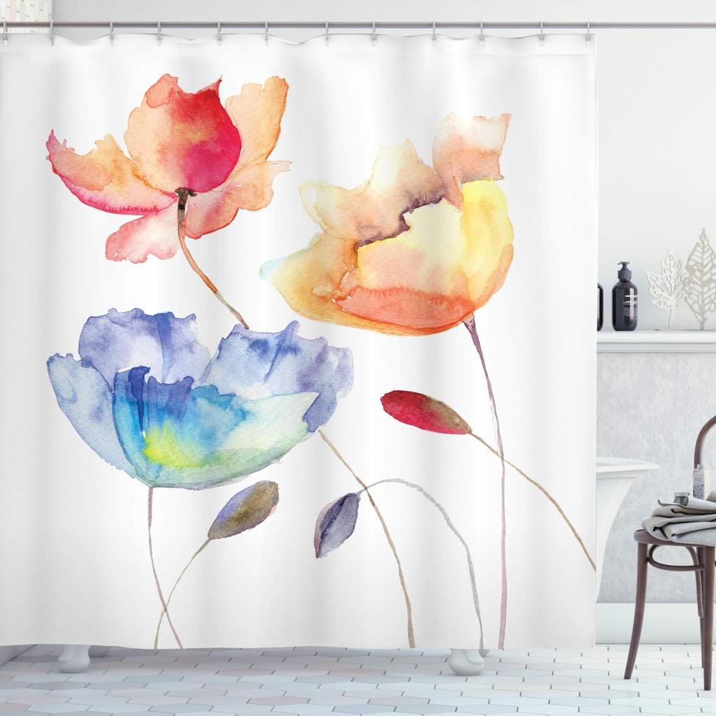 Watercolor Style Shower Curtain Green Leaf Appearance Abstract Branch Fabric Bathroom Decorative Shower Curtain With Hook,