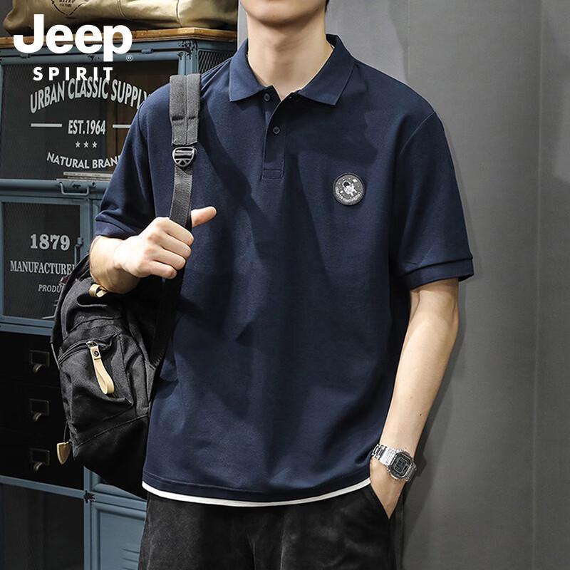 JEEP SPIRIT Men s Heavyweight Faux Two-Piece Polo T-Shirt L