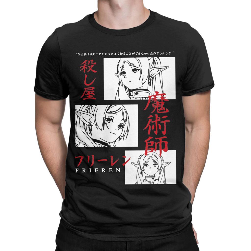 Sousou No Frieren T Shirt Men Pure Cotton Vintage T-Shirts Crew Neck Japanese Anime Tees Short Sleeve Clothing 4XL 5XL
