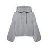 Women Hooded Zip Up Light Gray Sweatshirt Jacket Lantern Sleeve Short Length