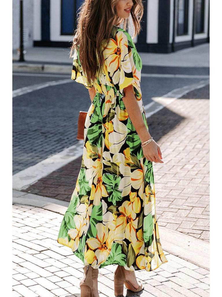 Summer 2025 Women's Fashion: Sexy High-Waisted Print Slit Dress