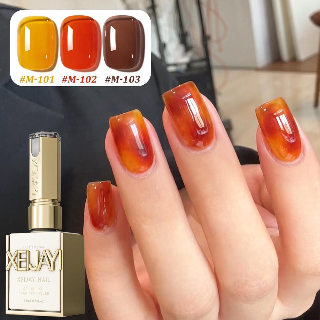 Tortoiseshell Amber Gel Polish: 2025 Trendy Ice-Through Milk Tea Light Therapy Nail Color