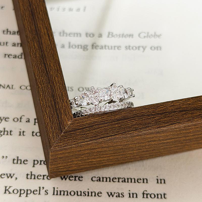 French Lace Super Flash Zircon Circle Open Ring Female Niche Light Luxury High Sense Fairy Stacked Ring