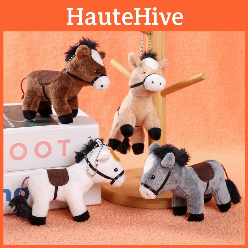 Cute White Cartoon Gray Brown Horse Plush Toy Keychain Pendant For Bag Decor