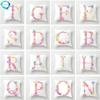 Flower 26 Letters Alphabet Decorative Cushion Cover Polyester Pillowcase Throw Pillow Cover Home Decor Fundas De Cojin 45X45Cm
