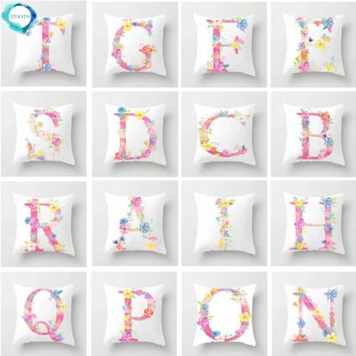 Flower 26 Letters Alphabet Decorative Cushion Cover Polyester Pillowcase Throw Pillow Cover Home Decor Fundas De Cojin 45X45Cm