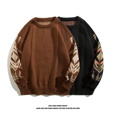 Herren Retro Ethno Stil Rundhals Pullover - Trendige Lässige Strickjacke mit Coolem, Lässigem Design.
