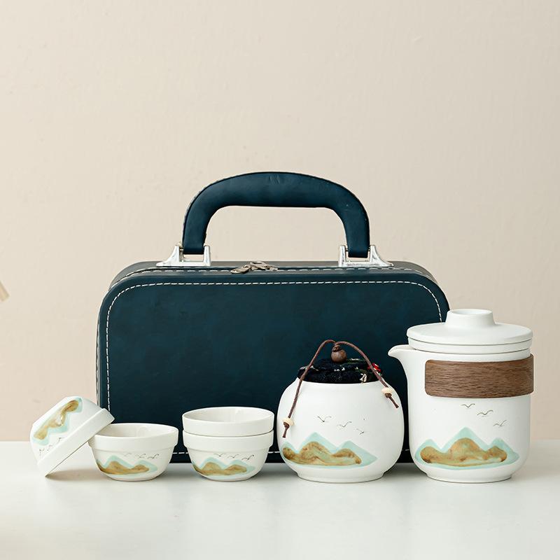 Coarse Pottery Qingshan Travel Tea Set New Chinese-style Express Cup Set with Hand Gift Coarse Pottery Qingshan Flying Bird Company Sends Customers