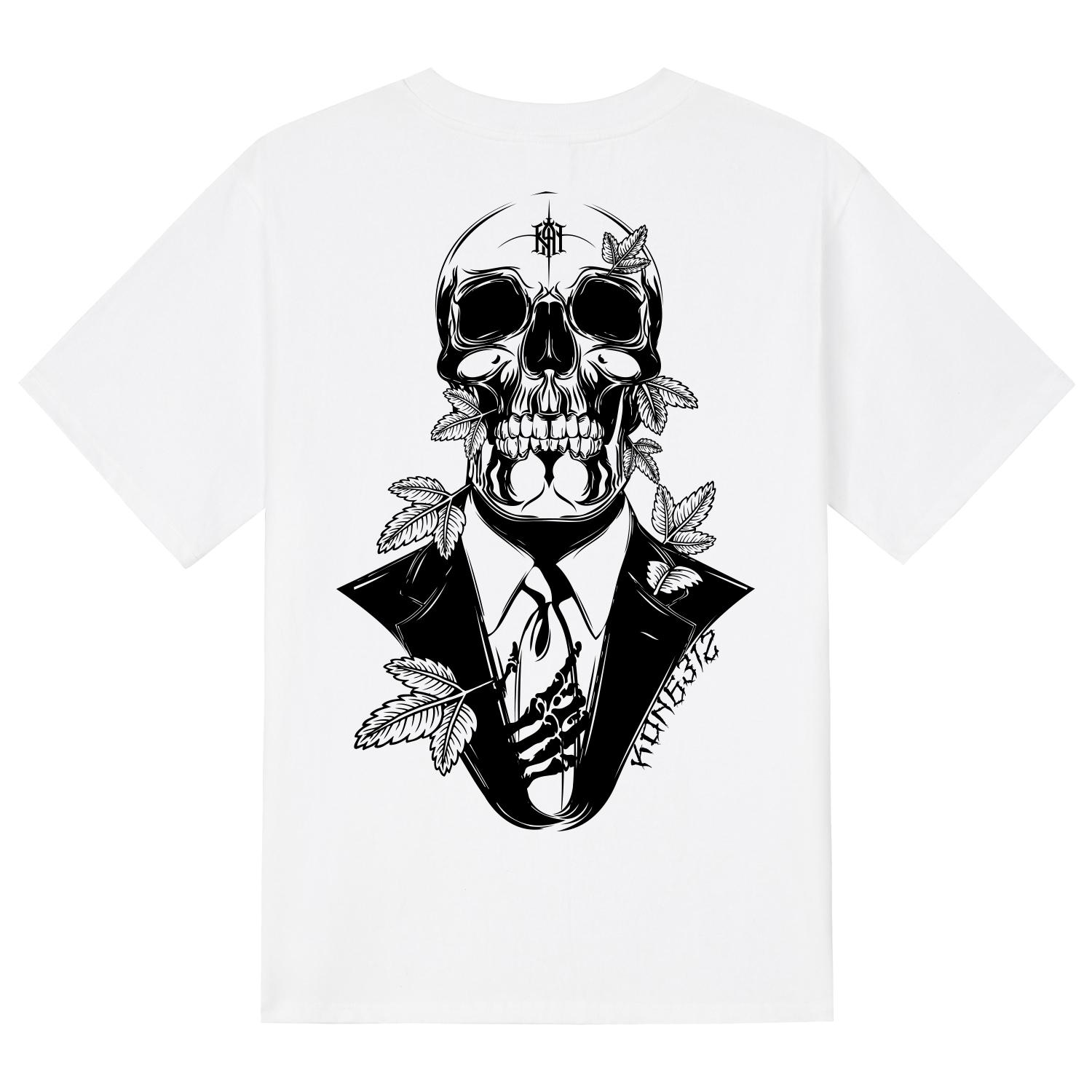 Khan 6312 Ktw0090 Skull Suit Short Sleeve T-Shirt - White White/L