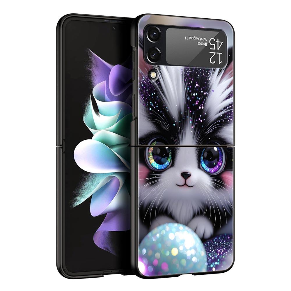 Colorful Cat Design Hard PC Phone Case For Samsung Galaxy Z Flip 7 6 5 4 Black Cover For Galaxy Z Flip 3 Foldable Shell Fundas