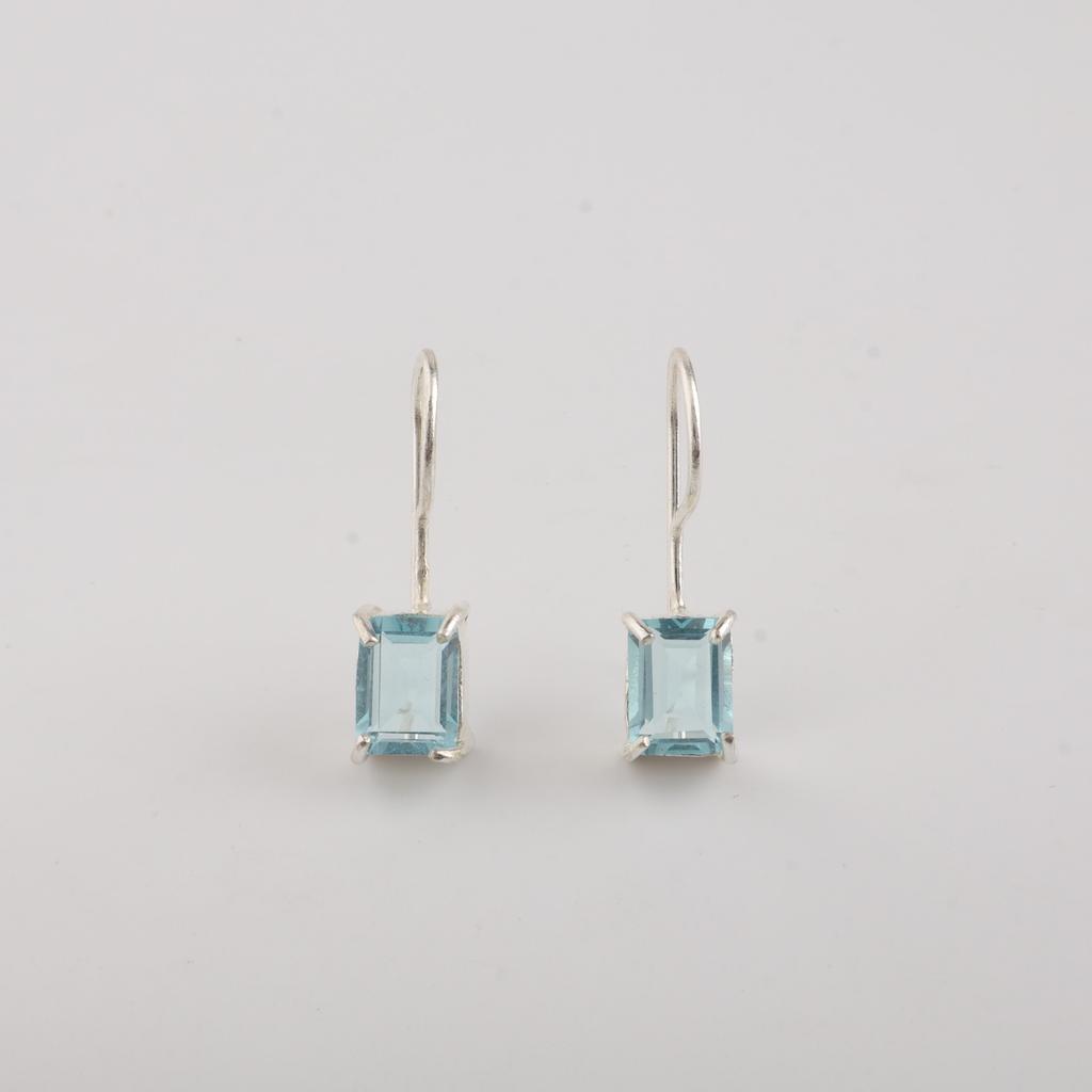 Φυσικός Γαλάζιος Τοπάζι πολύτιμος λίθος Ασημένιο Μποέμ Σκουλαρίκι 1" Ασήμι 925 Χειροποίητο Κόσμημα Για Δώρο Αγίου Βαλεντίνου/Επετείου EE-180-11