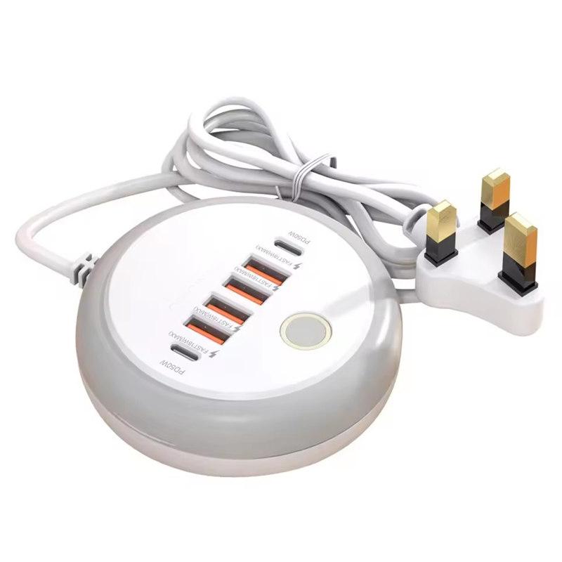 PD 50W Multi Port Charger Type C Fast Charging EU US Plug Wall Charger 6 Port USB Quick Phone Charger With Touch LED/ Fill Light