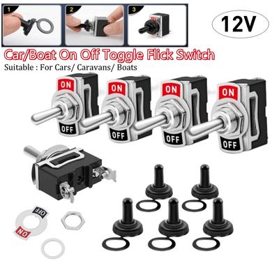 12V Rocker Switch Heavy Duty Toggle Flick Switches Metal Car Boat On Off with Waterproof Cover Car Rocker On Off SPST Terminal