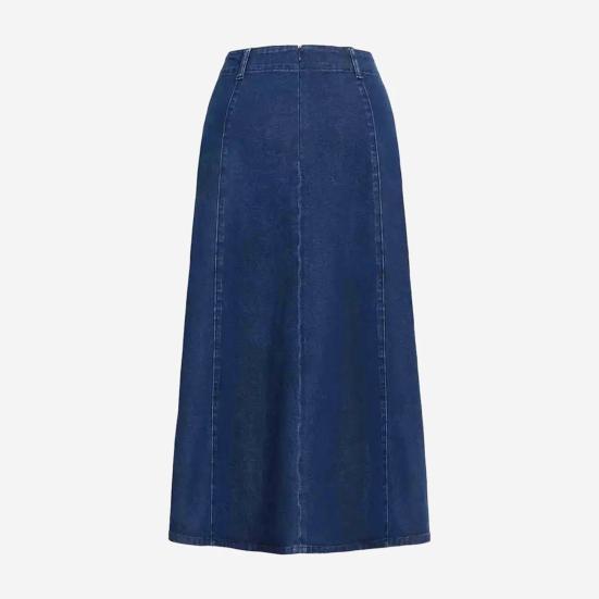 Denim Midi Skirt High Waist Large Hem Slimming Design Midi Skirt Solid Color Office