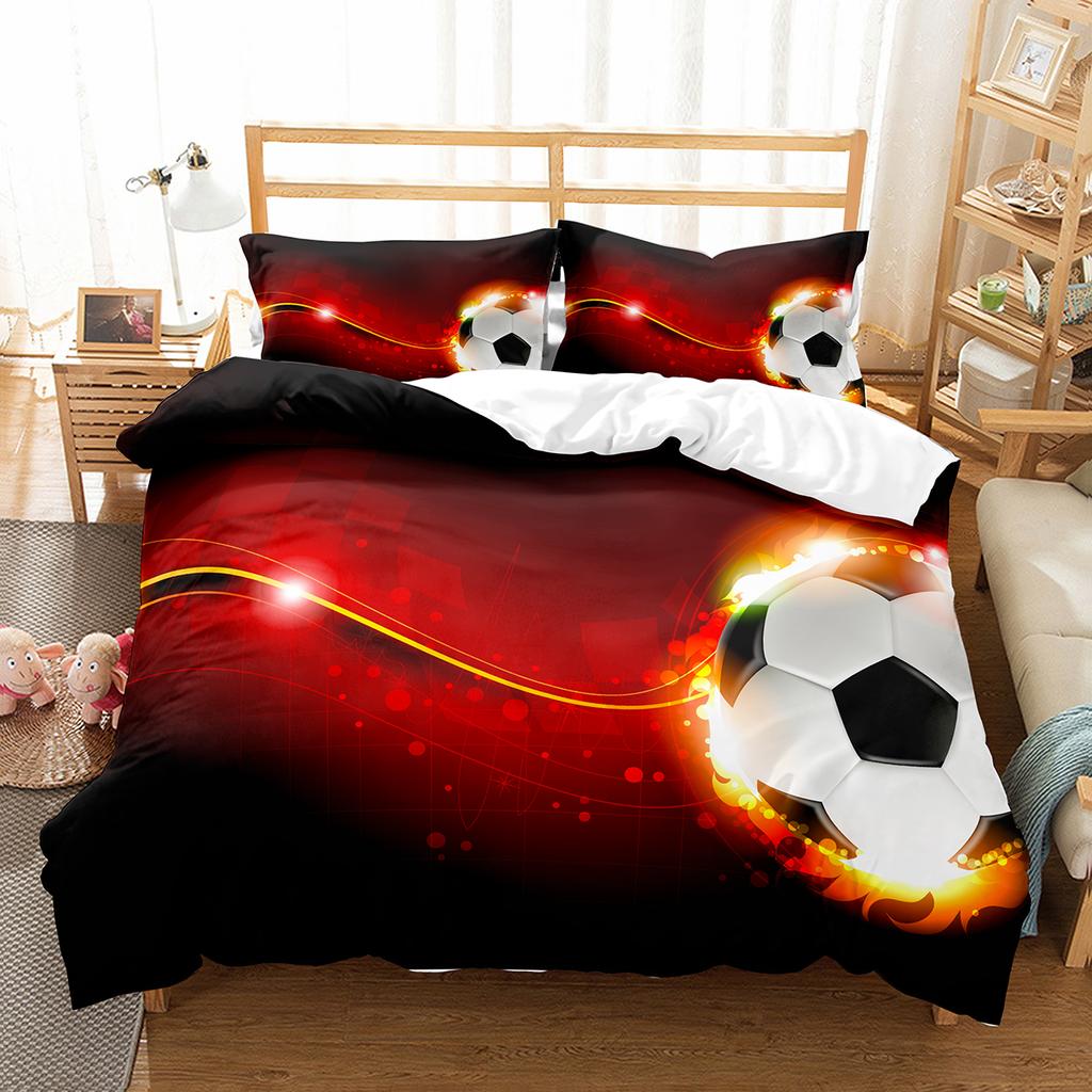 Soccer Duvet Cover Set King Queen Size Sport Theme Bedding Set For Kids Boys Girls Comforter Cover With Pillowcase Bedroom Decor