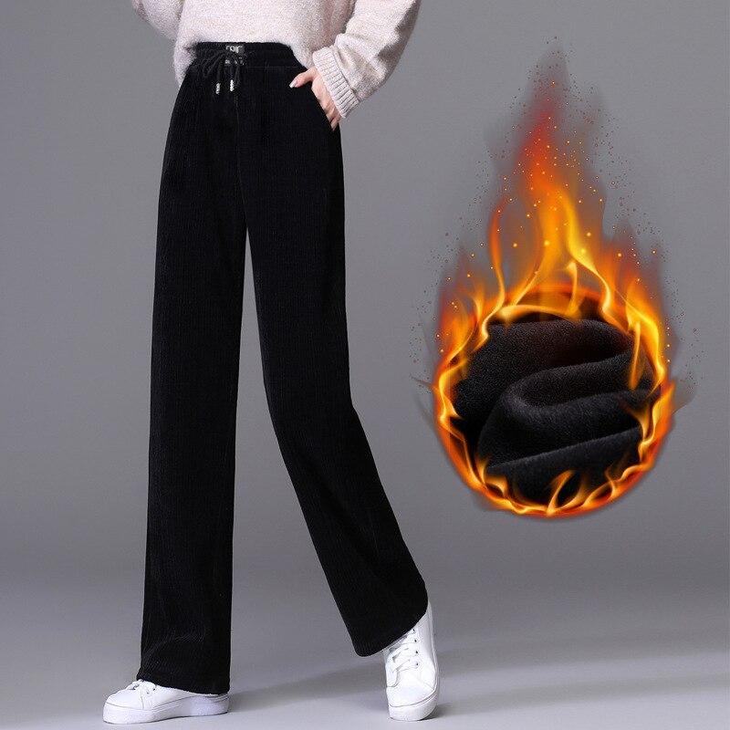 Autumn Winter Women High Waist Vintage Wide Leg Trousers Elegant Thickening Warm Loose Quality Streetwear Corduroy Loose Pants