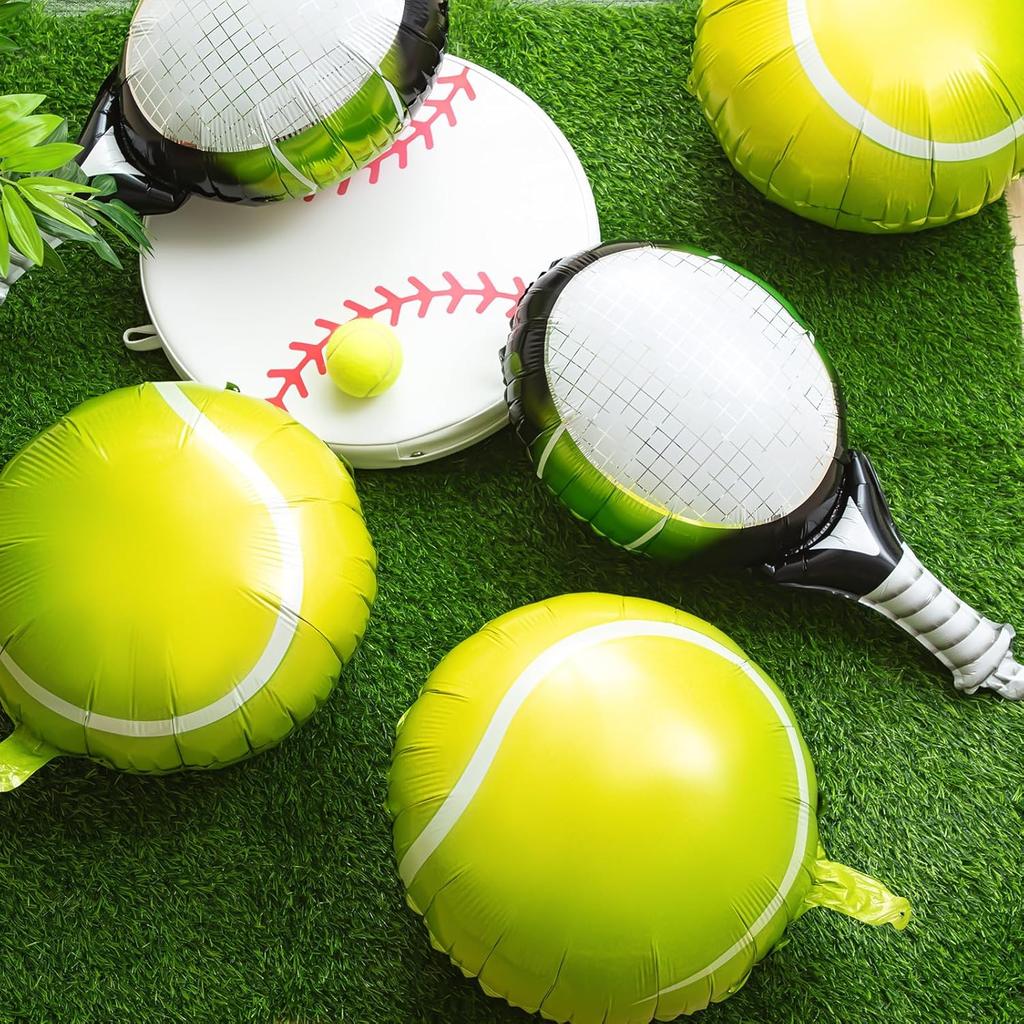 12 Pieces Tennis Party Balloons Green, Foil Tennis Racket Balloon for Men Women Sports Themed Birthday Party Decorations Supplies