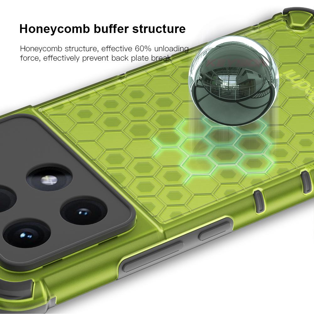 KEYSION Shockproof Armor Case pro Xiaomi 14T Pro 5G Soft Silicone+PC Transparentní voštinový zadní kryt telefonu pro Xiaomi 14T 5G