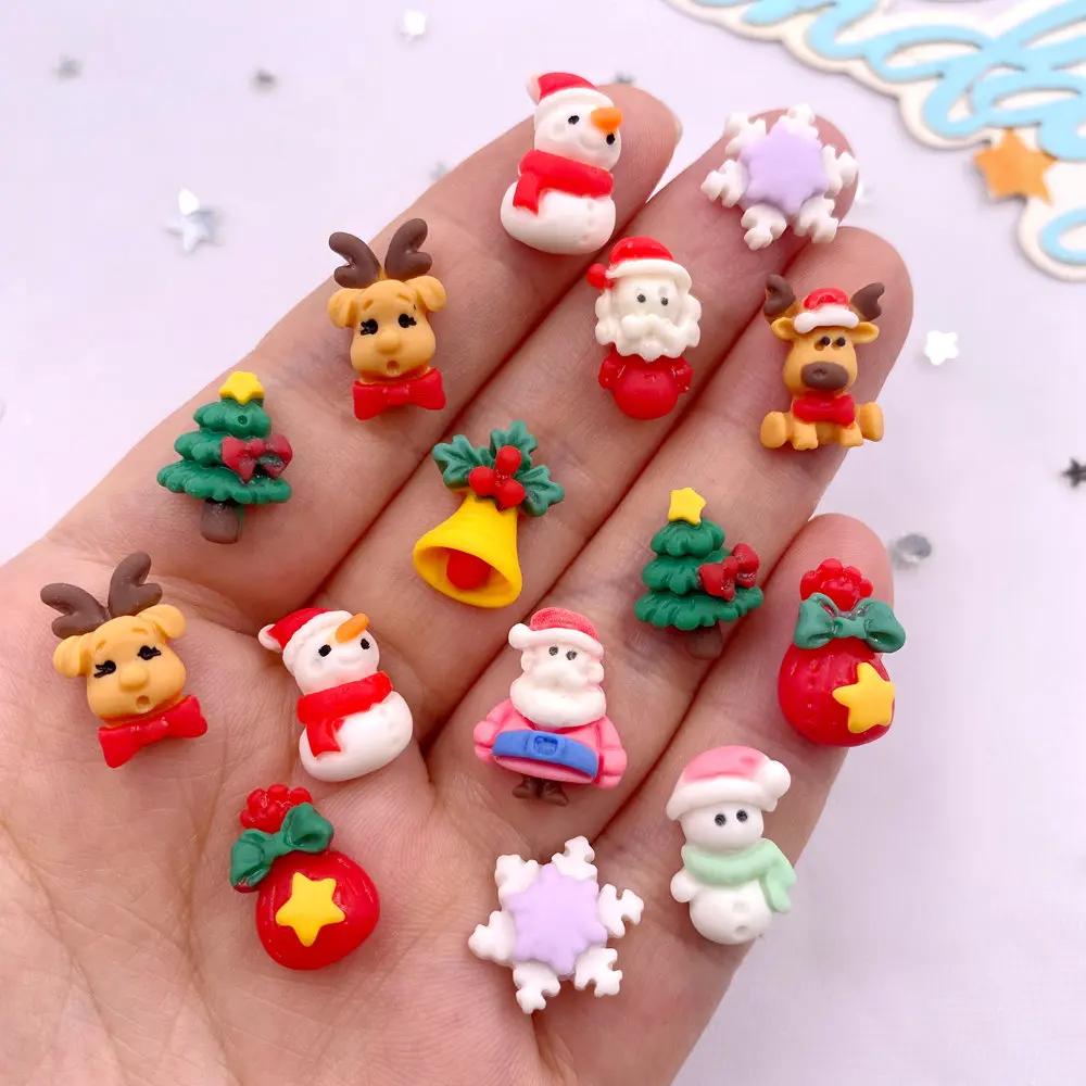 

20 шт. Миниатюрные красочные расписные рождественские снеговики из смолы, елка, Санта-Клаус, олень, снежинка, бант, фигурки с плоской задней стороной, DIY скрапбукинг, поделки