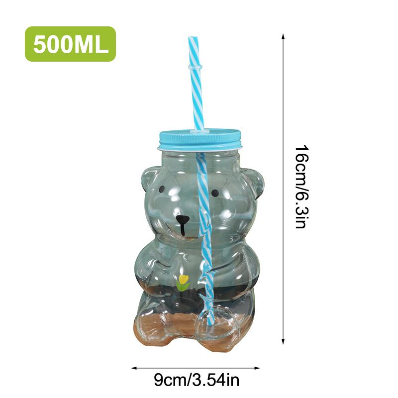 Glass Bear Cup, Honeybear Straw Cup, Glass Cups With Lids And Straws, Cute Mugs Bear Sippy Cups Coffee Beer Wine Cocktail Drinks
