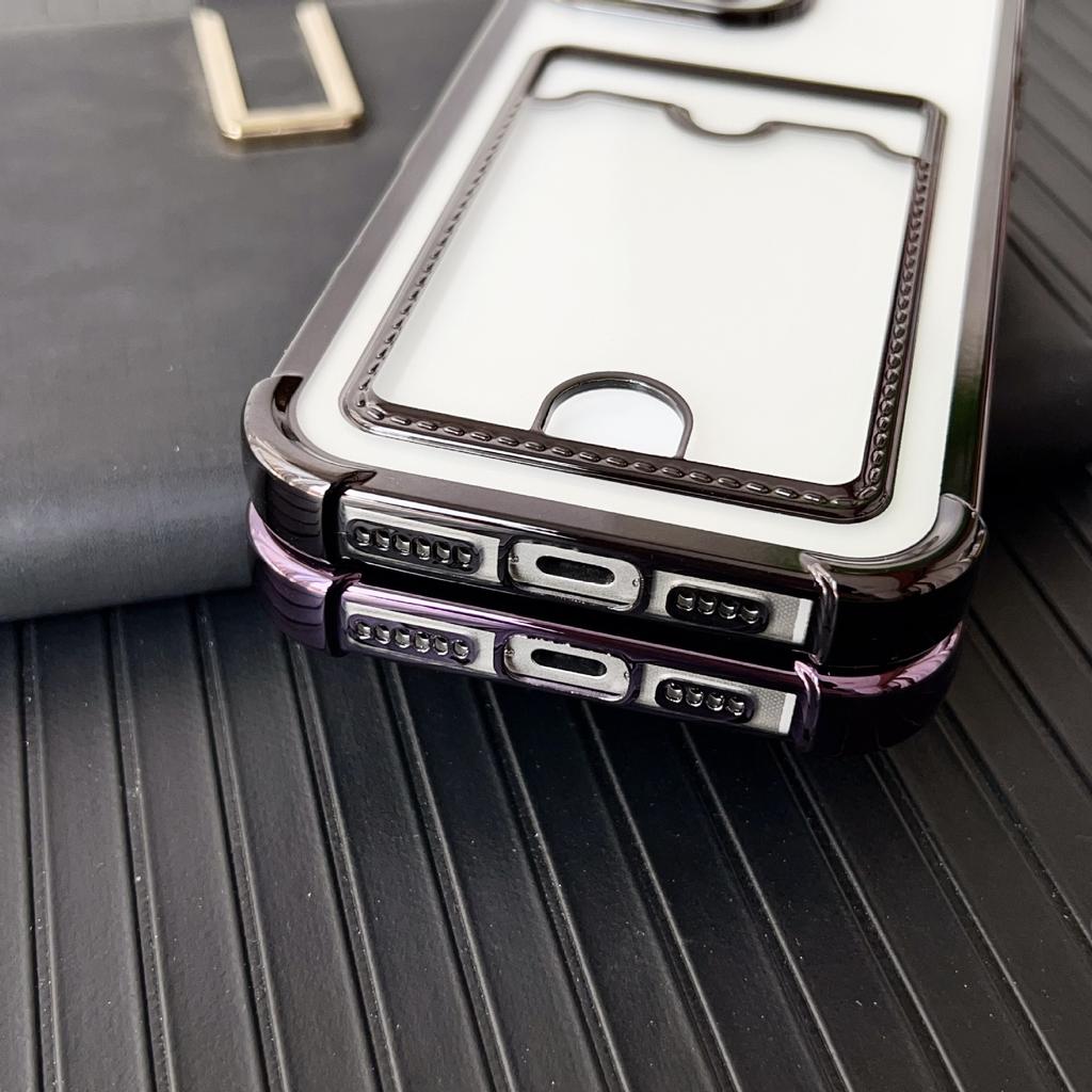 Soft Plating Card Holder Bag Case For iPhone 16 15 14 13 12 mini 11 Pro X XR Xs Max 7 8 Plus 16e Shockproof Transparent Cover
