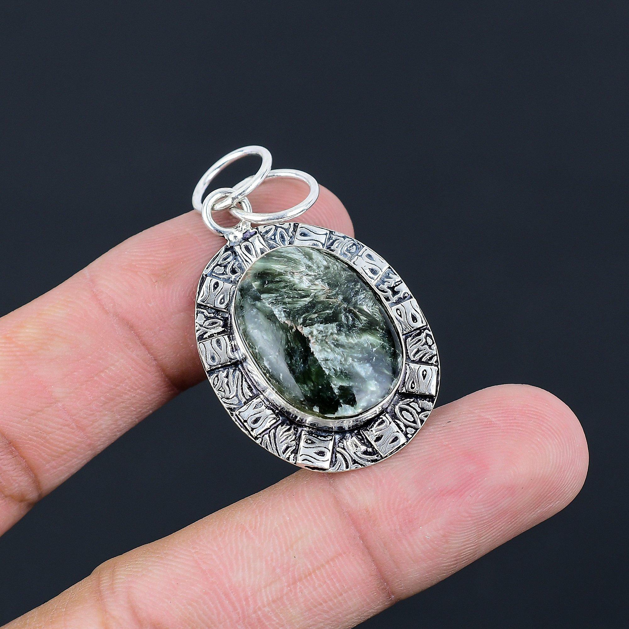 Скидка ко Дню дочерей Серафинит Драгоценный камень 925 стерлинговое серебро Подвеска Бохо для сестры