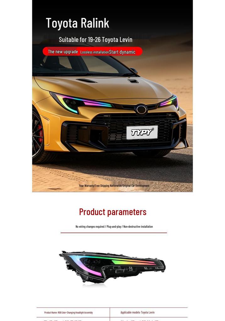 Compatible LED Headlight Assembly for 19-26 Toyota Levin: RGB Daytime Lights & Sequential Turn Signals