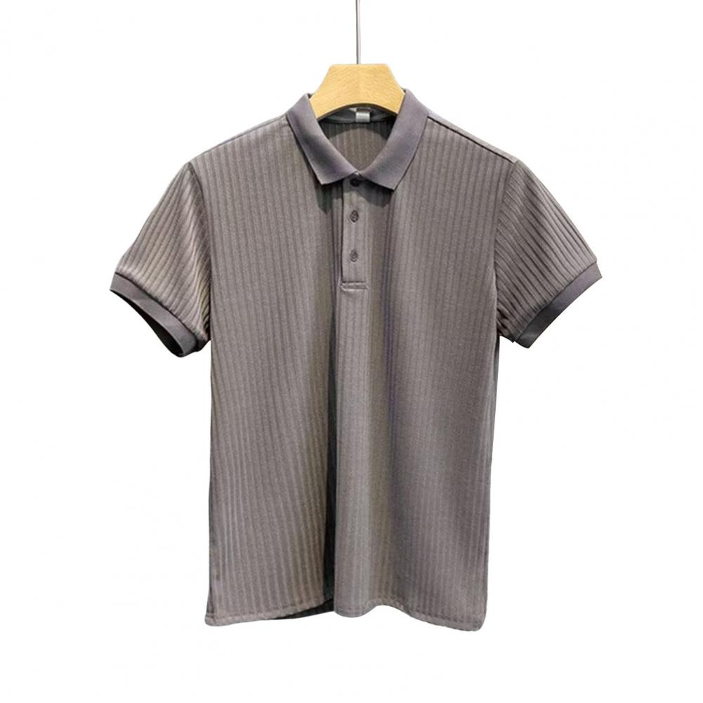 

Летняя мужская рубашка с короткими рукавами, тонкий отложной воротник, эластичный однотонный пуловер, приталенный деловой стиль, офисная одежда, топ XL серый