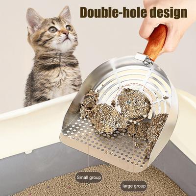 Katzenstreuschaufel Edelstahl Siebschaufel mit langem Griff Haustierabfallschaufel Reinigungswerkzeug für Katzentoilette