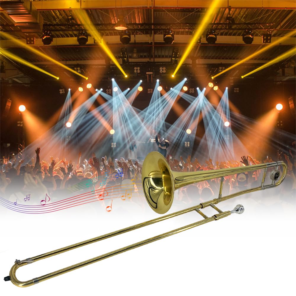 summina Alto Trombone, Brass, Gold Lacquer, Bb Tone, B Flat, with Cuprontel Mouthpiece and Cleaning Stick Case (Gold)