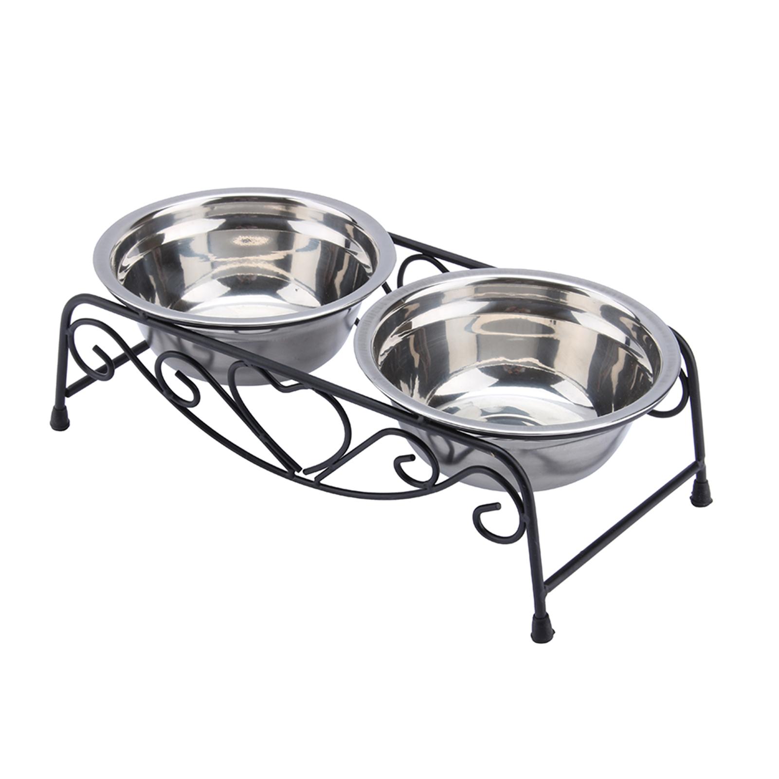 

Stainless Steel Double Dog Cat Food Water Bowls Feeder Dishes Shelf Stand