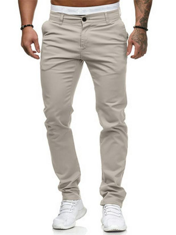

Men s Slim Fit Solid Color Casual Trousers - European & American Style M