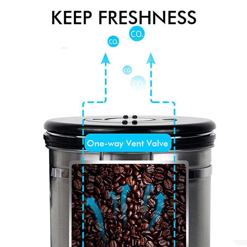 1.5/1.8L Coffee Canister Airtight Coffee Bean Canister Stainless Steel Coffee Jar Storage For Coffee Bean Tea Black/White/Silver