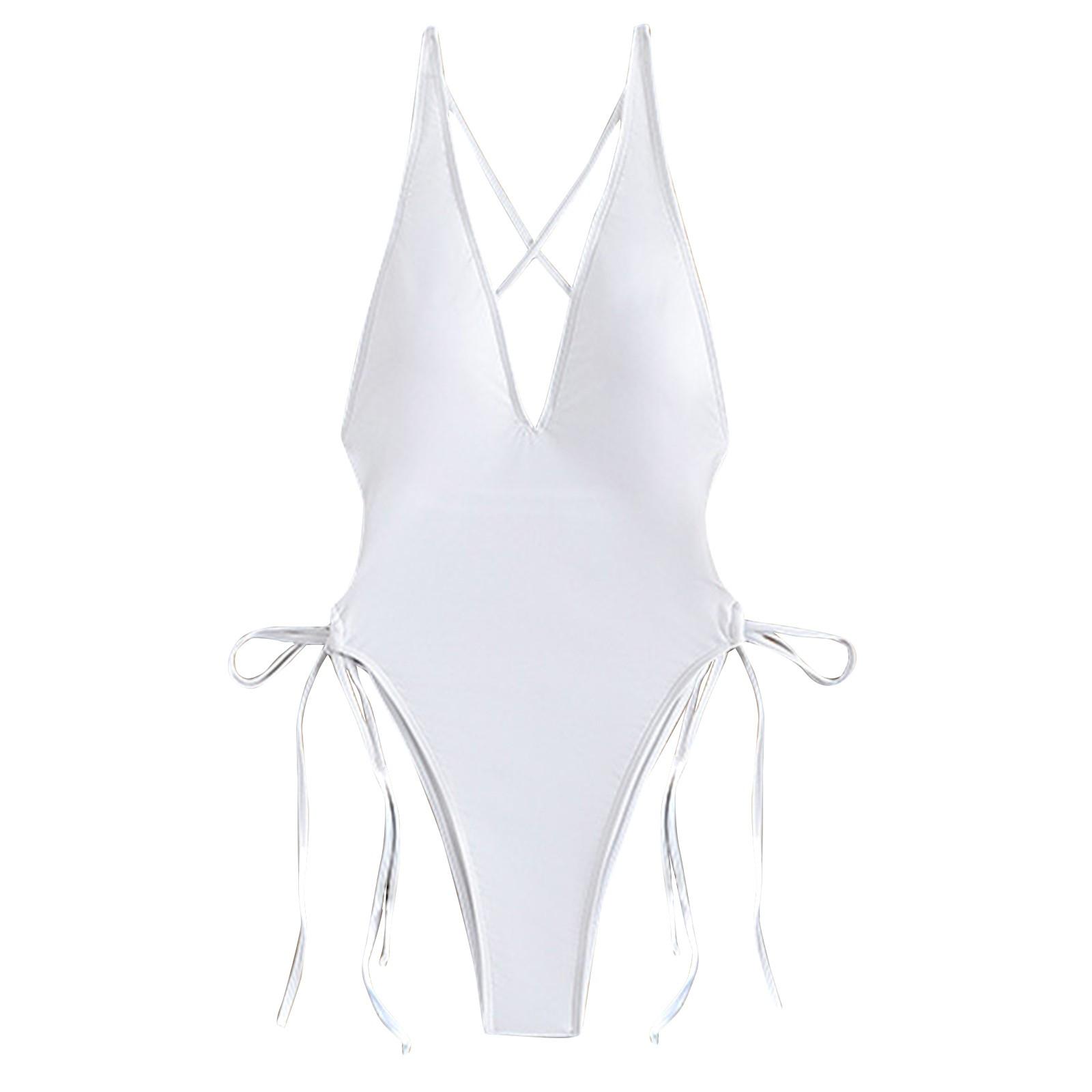 

Женское цельное сексуальное бикини, сплошной цвет, кружево с голым бретелем на груди, купальник без стальных кронштейнов XL белый