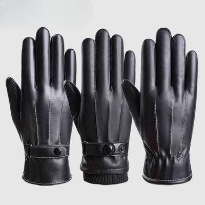 Men's Leather Gloves for Autumn and Winter Velvet Cycling Warmth and Thick Windproof Cold Outdoor Motorcycle Touch Screen Leather Gloves