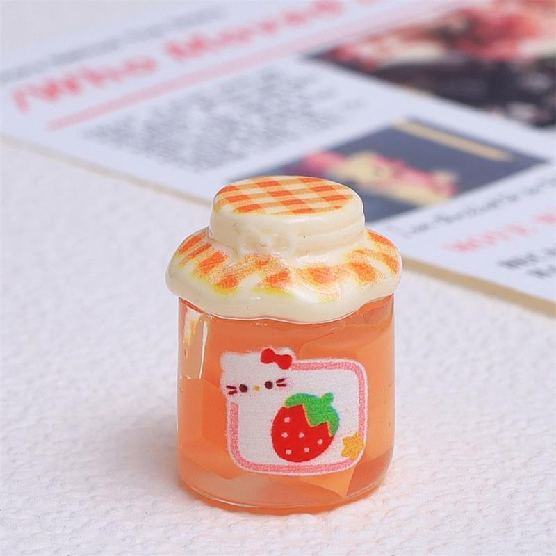 4 stk Dukkehus Miniatyrer Hello Kitty Jordbærsyltetøyglass Lysende Modell Kt Mikrolandskap Ornamenter Dekor Leke Late som Leke DIY