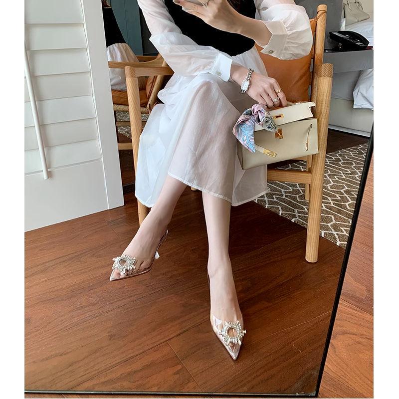 Baotou transparent fashion sandals fairy wind summer new thin heel rhinestone sexy celebrity crystal high heels