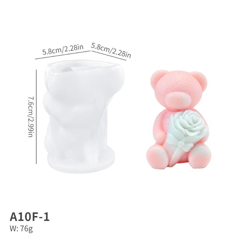DIY Handmade Bear Candle Silicone Mold 3D Rose Love Rabbit Bears Plaster Crafts Resin Soap Mould Home Decoration Gift