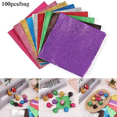 100 Pcs Golden Color Aluminum Foil Candy Chocolate Biscuits Tin Wrapping Paper DIY Metal Embossing Gift Craft Paper Packaging